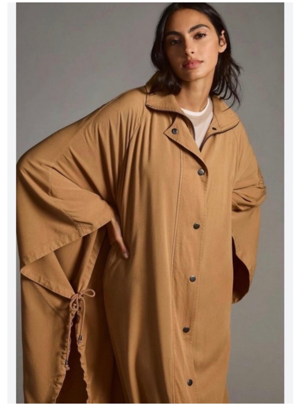 Pilcro jacket poncho One Size khaki tan pockets boho drawstring Anthropologie